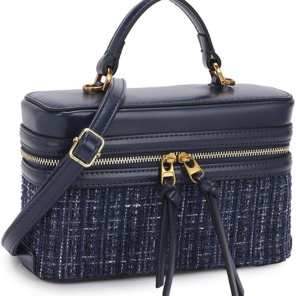 Women Crossbody Purse Cotton Canvas Vegan Leather Small Bag for Daily Use